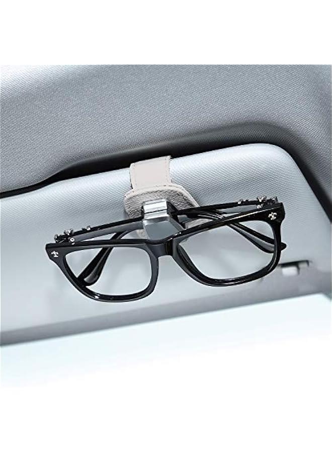 2 Packs Sunglasses Holder for Car Universal Visor Sunglasses Holder Clip Leather Eyeglasses Hanger and Ticket Card Clip Eyeglasses Mount for Car(Gray) - Image 3